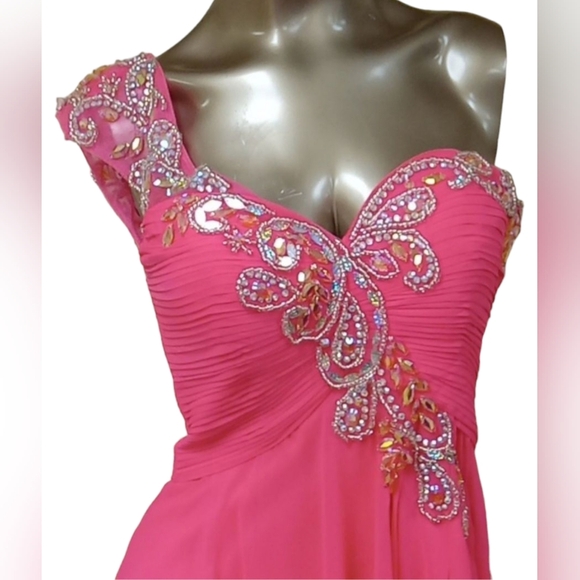 Studio 17 Shocking Pink One Shoulder Paisley Beaded Gown - Picture 5 of 14